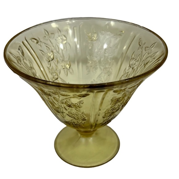 𝅺1930'S Federal Glass Company Cabbage Rose Yellow Candy Dish - Picture 3 of 9